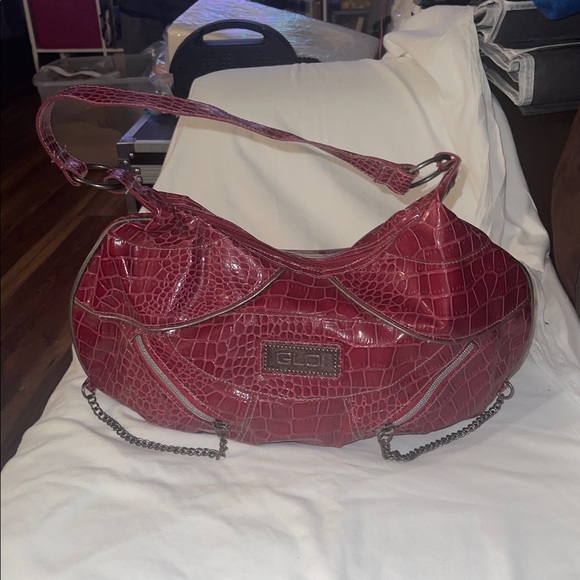 GLO jeans Handbags - GLO Red Crocodile-Embossed Shoulder Bag